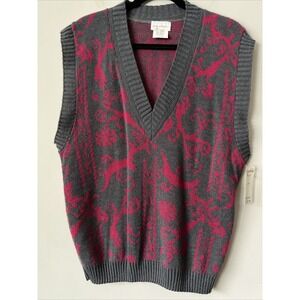 VTG Grandpa Sweater Vest Deep V-neck Pink and Gray Size M Acrylic 90s Grandma